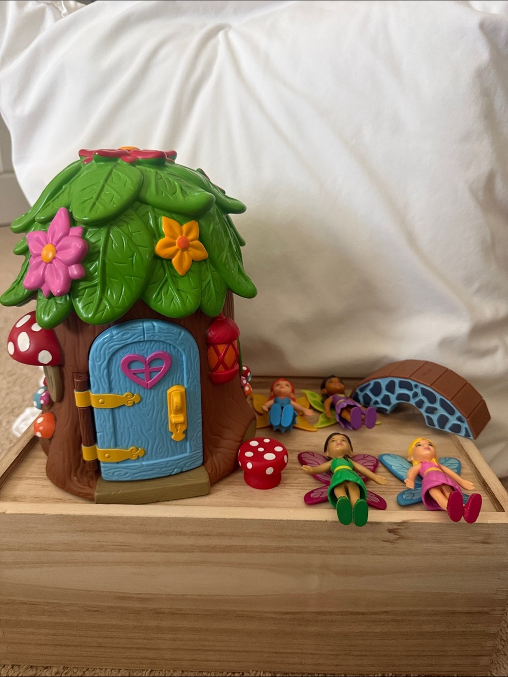 Whimsical Fairy Tree Playhouse Toy - Blue Door with Green Leaf Roof